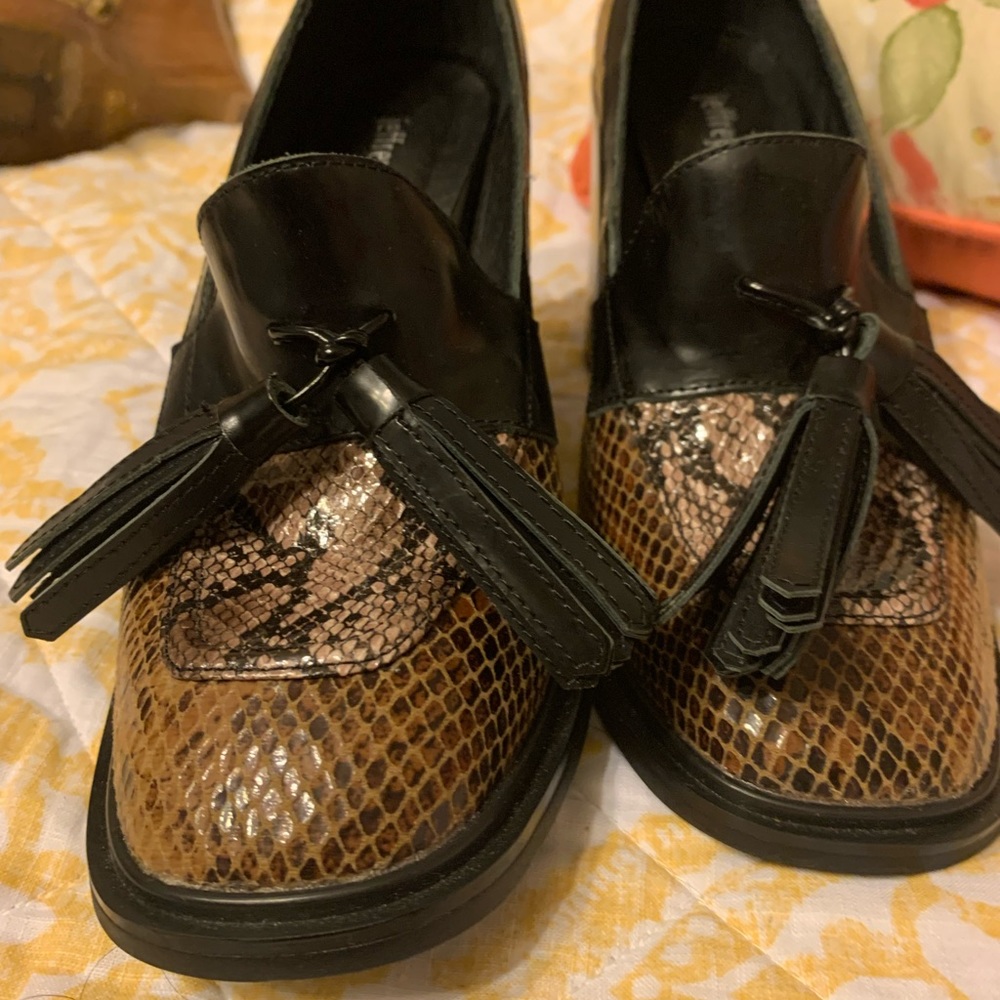Jeffery Campbell Leather Tassel Loafers Block Heels Shoes Size 7 - Picture 4 of 10
